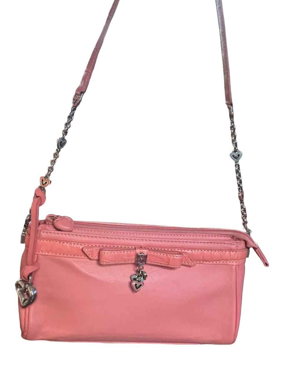 RARE‎ Brighton Mariah Enamel Hearts Pink Leather Shoulder Evening Bag Handbag